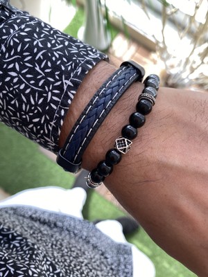 Jenny Daphne Erkek Deri ve Doğaltaş Bileklik Seti Gerçek Ürün