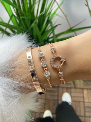 Jenny Daphne Kadın 3 Lü Kombin Renk Atmaz Princ Altın Kaplama Bileklik Seti