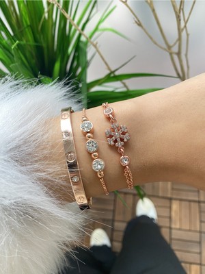 Jenny Daphne Kadın 3 Lü Kombin Renk Atmaz Princ Altın Kaplama Bileklik Seti