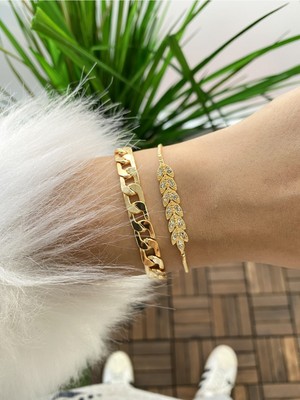 Jenny Daphne Kadın Altın Kaplama Prinç Renk Atmaz Bileklik 2 Li Kombin