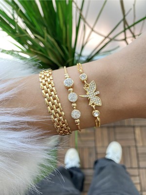 Jenny Daphne Kadın Altın Kaplama Prinç Renk Atmaz Bileklik 3 Lü Kombin