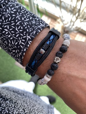 Jenny Daphne Erkek Deri ve Doğaltaş Bileklik Seti Gerçek Ürün