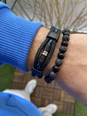 Jenny Daphne Erkek Deri ve Doğaltaş Bileklik Kombin  Gerçek Ürün