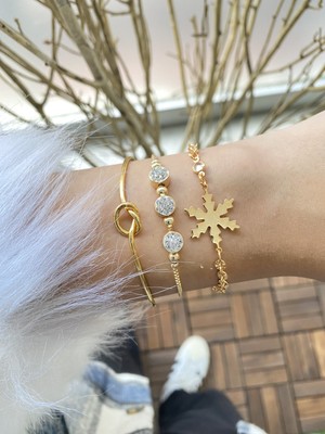 Jenny Daphne Kadın Altın Kaplama Prinç Renk Atmaz Bileklik 3 Lü Kombin