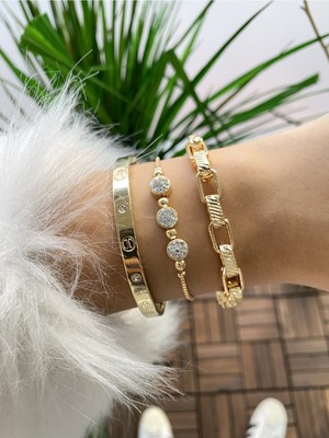 Jenny Daphne Kadın Altın Kaplama Prinç Renk Atmaz Bileklik3 Lü Kombin