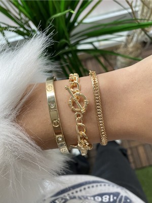 Jenny Daphne Kadın Altın Kaplama Renk Atmaz Bileklik 3 Lü Kombin