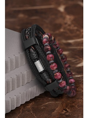 Jackferrero Özel Tasarım Erkek Deri ve Doğaltaş Bileklik Kombin