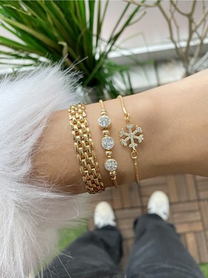 Jenny Daphne Kadın Altın Kaplama Prinç Renk Atmaz Bileklik 3 Lü Kombin