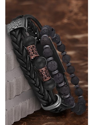 Jenny Daphne Erkek Deri ve Doğaltaş Bileklik Kombin