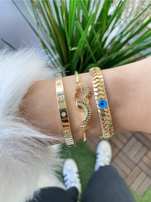 Jenny Daphne Kadın Altın Kaplama Renk Atmaz Bileklik 3 Lü Kombin