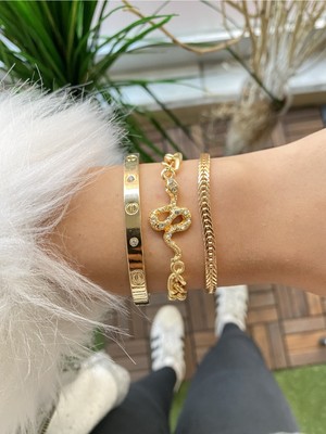 Jenny Daphne Kadın Altın Kaplama Renk Atmaz Bileklik 3 Lü Kombin