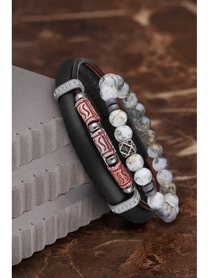 Jackferrero Özel Tasarım Erkek Deri ve Doğaltaş Bileklik Kombin