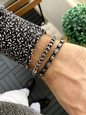 Jackferrero Kombin  Hematit Taşı Makrome El Örgüsü Erkek Bileklik