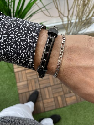 Jenny Daphne Erkek Çelik ve Deri Bileklik Kombin Gerçek Ürün