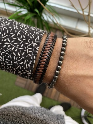 Jenny Daphne Erkek Deri ve Doğaltaş  Bileklik Kombin Gerçek Ürün Renk Atmaz