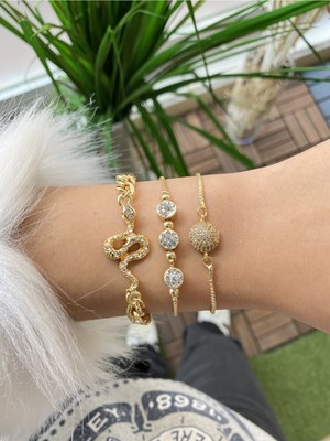 Jenny Daphne Kadın Altın Kaplama Renk Atmaz Bileklik 3 Lü Kombin