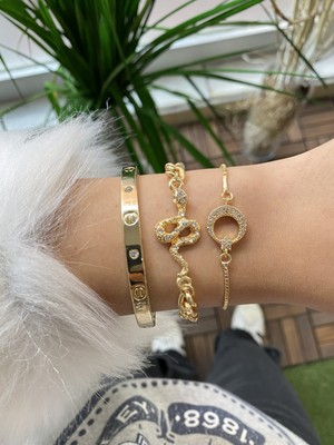 Jenny Daphne Kadın Altın Kaplama Renk Atmaz Bileklik 3 Lü Kombin