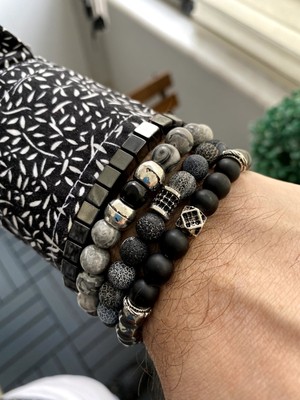 Jackferrero Kombin  Hematit Taşı Makrome El Örgüsü Erkek Bileklik