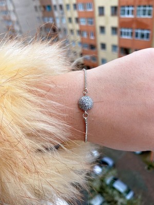 Jackferrero Kadın Gümüş Renk Asansör Bileklik  Renk Atmaz Altın Kaplama Zirkon Taş