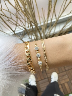 Jenny Daphne Kadın Altın Kaplama Prinç Renk Atmaz Bileklik 3 Lü Kombin