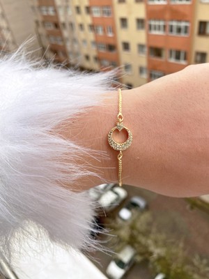 Jackferrero Kadın Gold Renk Asansör Bileklik  Renk Atmaz Altın Kaplama Zirkon Taş