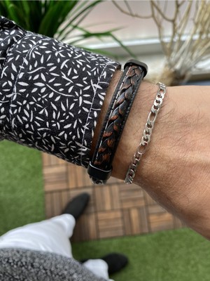 Jenny Daphne Erkek Çelik ve Deri Bileklik Kombin Gerçek Ürün