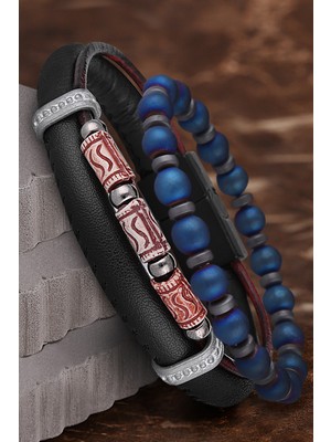 Jenny Daphne Erkek Deri ve Doğaltaş Bileklik Kombin