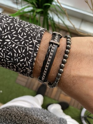 Jenny Daphne Erkek Deri ve Doğaltaş  Bileklik Kombin Gerçek Ürün Renk Atmaz