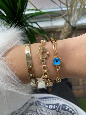 Jenny Daphne Kadın Altın Kaplama Renk Atmaz Bileklik 3 Lü Kombin