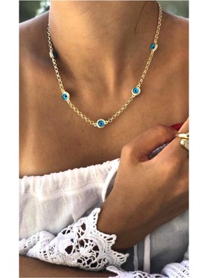 Jenny Daphne Nazar Boncuklu Altın Kaplama Zincir Kolye