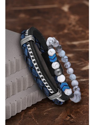 Jackferrero Özel Tasarım Erkek Deri ve Doğaltaş Bileklik Kombin