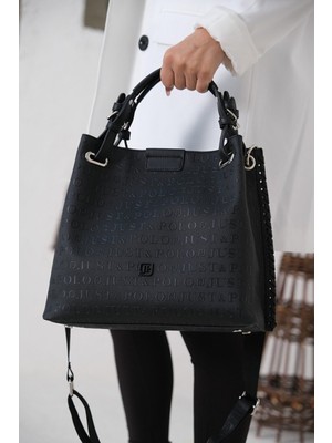 Just Polo Kadın Siyah Örgü Detaylı Uzun Çapraz Askılı Omuz Çantası