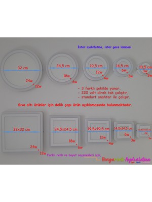 Çift Renkli Çap:24,5cm Sıva Altı Yuvarlak 24 Watt (18+6) Spot Armatür 6500K (Beyaz Aydınlatma)