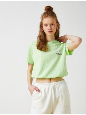 Koton 2YAL18009UK Yuvarlak Yaka Kısa Kollu Normal Kalıp Mint Kadın T-Shirt