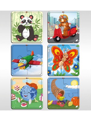 Bk Toys Çocuklar Için Eğitici-Öğretici Ahşap 4 Parça Yapboz Puzzle (6 Adet) - Model 7