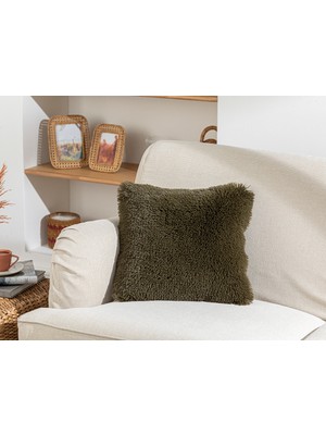 English Home Fluffy Peluş Kırlent Kılıfı 45 x 45 cm Haki