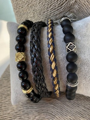 Jenny Daphne Erkek Orijinal Deri ve Doğaltaş Bileklik Kombin  Renk Atmaz Hediye Paketli