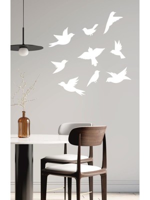 Lizpo Decor Uçan Kuşlar Dekoratif Duvar Sticker Kuş Sürüsü Beyaz