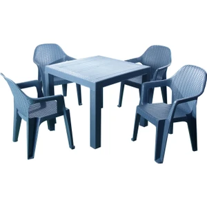 Bs Plastik Rattan Masa Takımı 90 x 90 Camsız Masa 4 Kişilik Sandalye Seti Bahçe Balkon Teras Takımı Antrasit