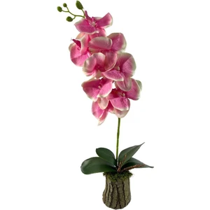 Yapay Çiçek Kütük Saksılı Tekdal Orkide Pembe 50 x 30 cm