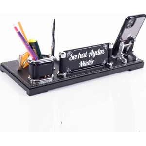 Arya Masa İsimliği Siyah Yönetici Ofis Masaüstü İsimlik Seti