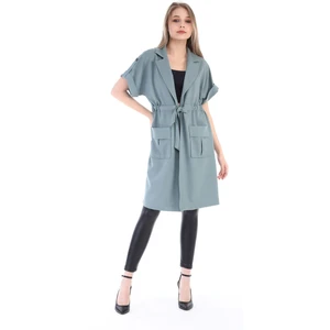 Disentis Modest Mono Yaka Beli Tünelli Cepli Apoletli Kısa Kollu Astarsız Mint Yeşili Yelek