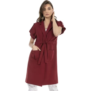 Disentis Modest Mono Yaka Beli Tünelli Cepli Apoletli Kısa Kollu Astarsız Bordo Yelek