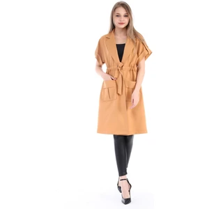 Disentis Modest Mono Yaka Beli Tünelli Cepli Apoletli Kısa Kollu Astarsız Bej Yelek