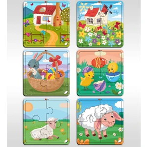 Bk Toys Çocuklar Için Eğitici-Öğretici Ahşap 4 Parça Yapboz Puzzle (6 Adet) - Model 9