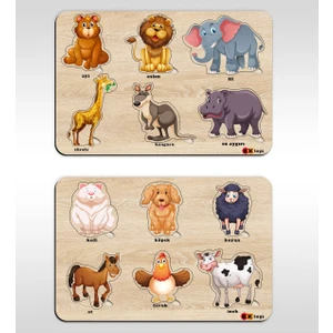 Bk Toys Çocuklar Için 2’li Ahşap Figürlü Eğitici-Öğretici Yapboz Puzzle-3