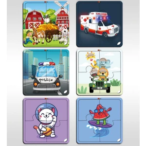 Bk Toys Çocuklar Için Eğitici-Öğretici Ahşap 4 Parça Yapboz Puzzle (6 Adet) - Model 1