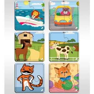 Bk Toys Çocuklar Için Eğitici-Öğretici Ahşap 4 Parça Yapboz Puzzle (6 Adet) - Model 3