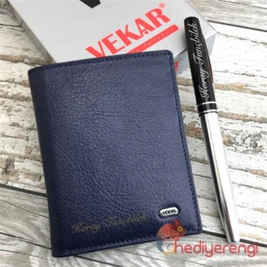 Isme Özel Vekar Deri Çok Kartlıklı Küçük Boy Cüzdan Lacivert V033L