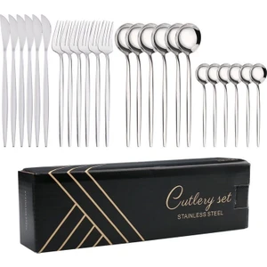 Love Home Portekiz Paslanmaz Çelik Bıçak, Çatal ve Kaşık 24 Takım Gümüş Rengi (Yurt Dışından)